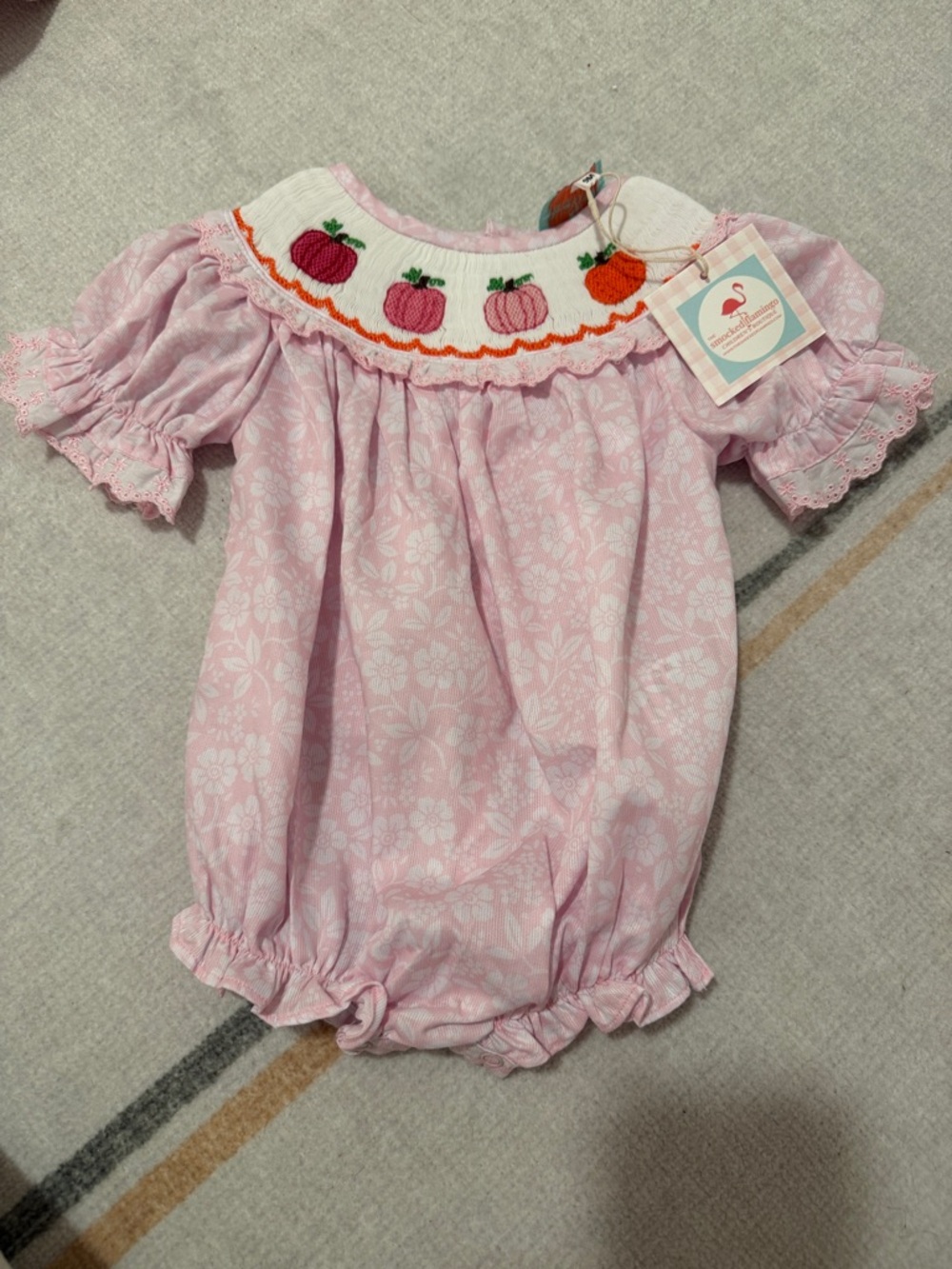 Pink Pumpkin Smocked Baby One-Piece Romper